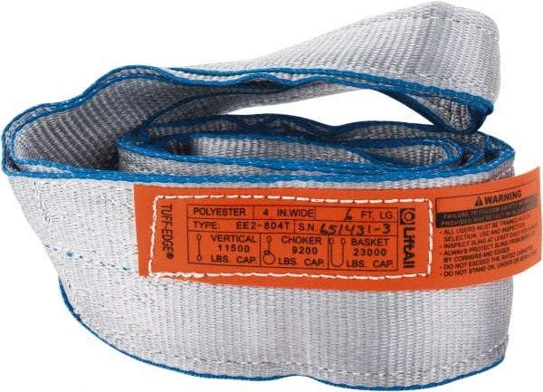 Lift-All - 6' Long x 4" Wide, 11,500 Lb Vertical Capacity, 2 Ply, Polyester Web Sling - 9,200 Lb Choker Capacity - Caliber Tooling