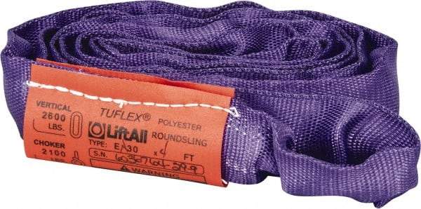 Lift-All - 4' Long x 1" Wide, 2,600 Lb Vertical Capacity, Polyester Web Sling - 2,100 Lb Choker Capacity, 5/8" Diam Chain, Purple - Caliber Tooling