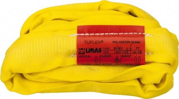 Lift-All - 4' Long x 4" Wide, Polyester Web Sling - 6,700 Lb Choker Capacity, 1-1/8" Diam Chain, Yellow - Caliber Tooling