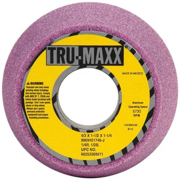 Tru-Maxx - 4" Diam, 1-1/4" Hole Size, 1-3/4" Overall Thickness, 46 Grit, Type 11 Tool & Cutter Grinding Wheel - Coarse Grade, Aluminum Oxide, J Hardness, 5,730 RPM - Caliber Tooling