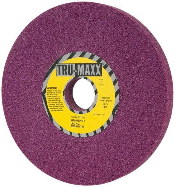 Tru-Maxx - 7" Diam x 1-1/4" Hole x 3/4" Thick, J Hardness, 60 Grit Surface Grinding Wheel - Aluminum Oxide, Type 1, Medium Grade, 3,600 Max RPM, No Recess - Caliber Tooling