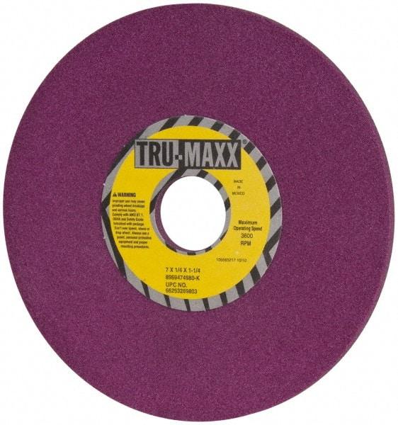 Tru-Maxx - 7" Diam x 1-1/4" Hole x 1/4" Thick, K Hardness, 80 Grit Surface Grinding Wheel - Aluminum Oxide, Type 1, Medium Grade, 3,600 Max RPM, No Recess - Caliber Tooling