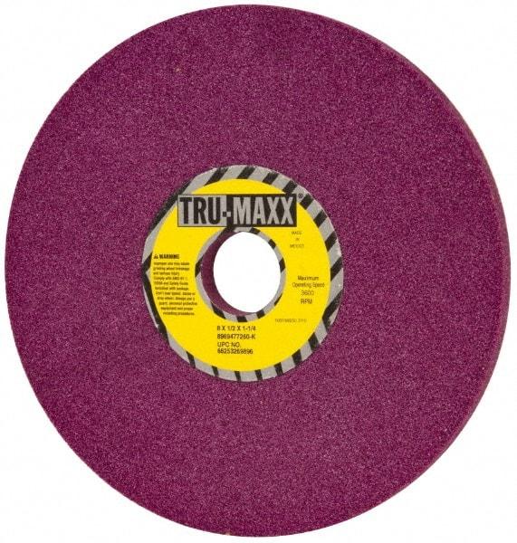 Tru-Maxx - 8" Diam x 1-1/4" Hole x 1/2" Thick, K Hardness, 60 Grit Surface Grinding Wheel - Aluminum Oxide, Type 1, Medium Grade, 3,600 Max RPM, No Recess - Caliber Tooling