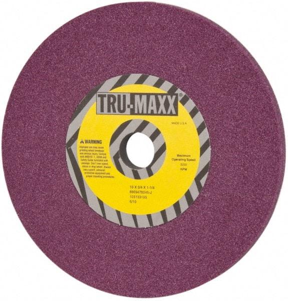 Tru-Maxx - 10" Diam x 1-1/4" Hole x 3/4" Thick, J Hardness, 46 Grit Surface Grinding Wheel - Aluminum Oxide, Type 1, Coarse Grade, 3,250 Max RPM, No Recess - Caliber Tooling