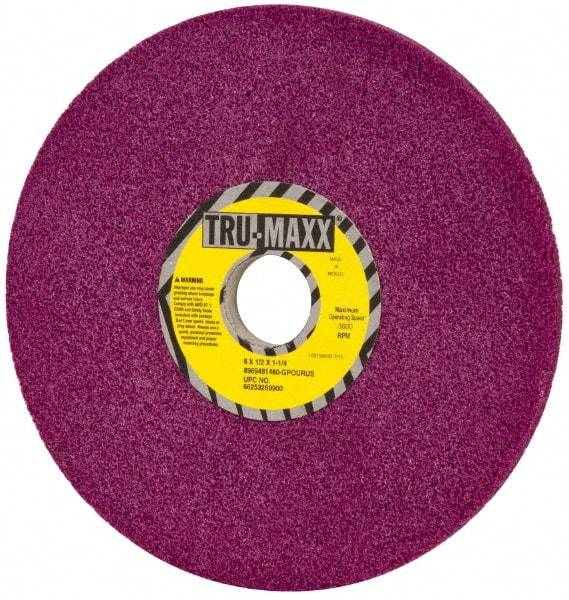 Tru-Maxx - 8" Diam x 1-1/4" Hole x 1/2" Thick, G Hardness, 60 Grit Surface Grinding Wheel - Aluminum Oxide, Type 1, Coarse Grade, 3,600 Max RPM, No Recess - Caliber Tooling