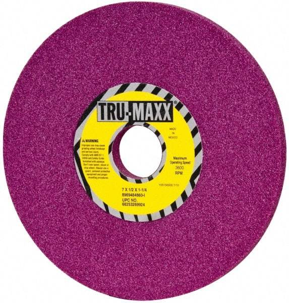 Tru-Maxx - 7" Diam x 1-1/4" Hole x 1/2" Thick, I Hardness, 60 Grit Surface Grinding Wheel - Aluminum Oxide, Type 1, Medium Grade, 3,600 Max RPM, No Recess - Caliber Tooling