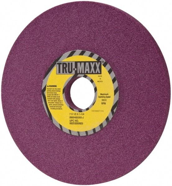 Tru-Maxx - 7" Diam x 1-1/4" Hole x 1/2" Thick, J Hardness, 60 Grit Surface Grinding Wheel - Aluminum Oxide, Type 1, Medium Grade, 3,600 Max RPM, No Recess - Caliber Tooling