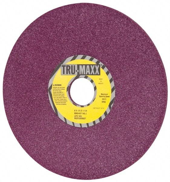 Tru-Maxx - 8" Diam x 1-1/4" Hole x 1/4" Thick, J Hardness, 46 Grit Surface Grinding Wheel - Aluminum Oxide, Type 1, Coarse Grade, 3,600 Max RPM, No Recess - Caliber Tooling