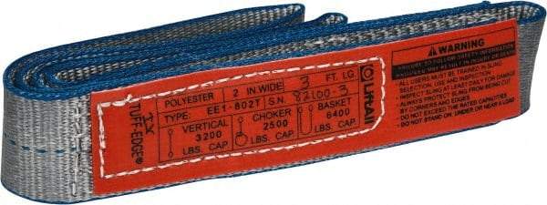 Lift-All - 3' Long x 2" Wide, 3,200 Lb Vertical Capacity, 1 Ply, Polyester Web Sling - 2,500 Lb Choker Capacity - Caliber Tooling