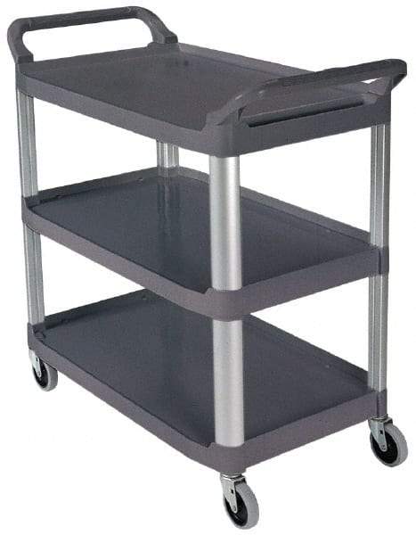 Rubbermaid - 300 Lb Capacity, 20" Wide x 40-5/8" Long x 37-13/16" High Standard Utility Cart - 3 Shelf, Plastic - Caliber Tooling