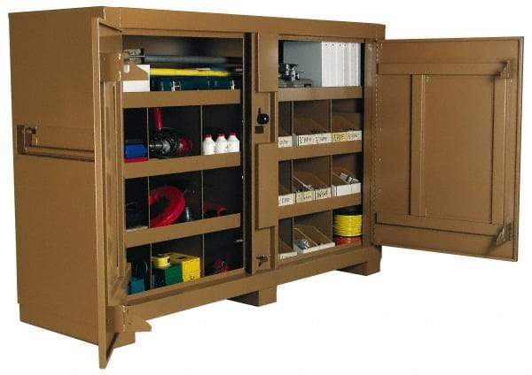 Knaack - 72" Wide x 24" Deep x 51" High Job Site Bin Storage Cabinet - 2 Door, Steel, Tan - Caliber Tooling