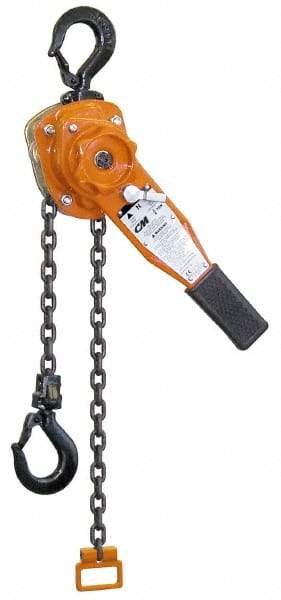 CM - 3,000 Lb Lifting Capacity, 10' Lift Height, Lever Hoist - Made from Chain, 48 Lb Avg Pull to Lift Rated Load - Caliber Tooling