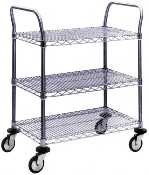 Value Collection - 600 Lb Capacity, 24" Wide x 72" Long x 39" High Wire Cart - 3 Shelf, Steel, Swivel Casters - Caliber Tooling