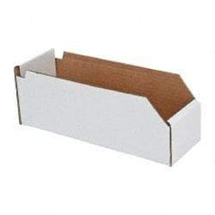 Made in USA - 12" Deep, White Corrugated Cardboard Hopper Shelf Bin - 4" High x 4" Wide x 12" Long - Caliber Tooling