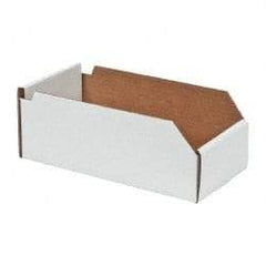 Made in USA - 12" Deep, White Corrugated Cardboard Hopper Shelf Bin - 4" High x 6" Wide x 12" Long - Caliber Tooling