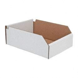 Made in USA - 12" Deep, White Corrugated Cardboard Hopper Shelf Bin - 4" High x 8" Wide x 12" Long - Caliber Tooling