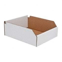 Made in USA - 12" Deep, White Corrugated Cardboard Hopper Shelf Bin - 4" High x 10" Wide x 12" Long - Caliber Tooling