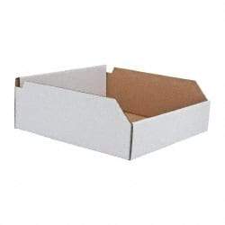 Made in USA - 12" Deep, White Corrugated Cardboard Hopper Shelf Bin - 4" High x 12" Wide x 12" Long - Caliber Tooling