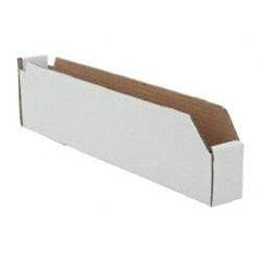 Made in USA - 18" Deep, White Corrugated Cardboard Hopper Shelf Bin - 4" High x 2" Wide x 18" Long - Caliber Tooling