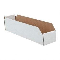 Made in USA - 18" Deep, White Corrugated Cardboard Hopper Shelf Bin - 4" High x 4" Wide x 18" Long - Caliber Tooling