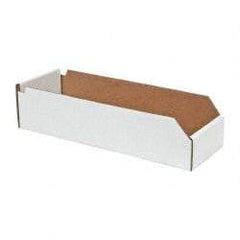 Made in USA - 18" Deep, White Corrugated Cardboard Hopper Shelf Bin - 4" High x 6" Wide x 18" Long - Caliber Tooling