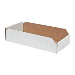 Made in USA - 18" Deep, White Corrugated Cardboard Hopper Shelf Bin - 4" High x 8" Wide x 18" Long - Caliber Tooling