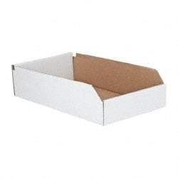 Made in USA - 18" Deep, White Corrugated Cardboard Hopper Shelf Bin - 4" High x 10" Wide x 18" Long - Caliber Tooling