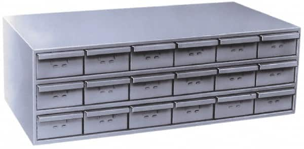 Durham - 18 Drawer, Small Parts Steel Storage Cabinet - 17-1/4" Deep x 33-3/4" Wide x 12-7/8" High - Caliber Tooling