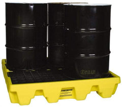 Eagle - 66 Gal Sump, 8,000 Lb Capacity, 4 Drum, Polyethylene Spill Deck or Pallet - 51-1/2" Long x 51-1/2" Wide x 8" High, Yellow, Liftable Fork, Drain Included, Low Profile, Vertical, 2 x 2 Drum Configuration - Caliber Tooling