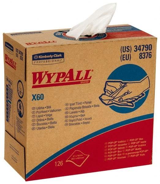 WypAll - X60 Dry Shop Towel/Industrial Wipes - Pop-Up, 16-3/4" x 9" Sheet Size, White - Caliber Tooling