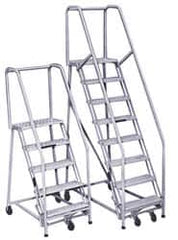 PW Platforms - 6 Step Ladder - Rolling Safety Ladder, 300 Lb Capacity, 60" Platform Height, 26" Base Width x 48" Base Depth, Perforated Tread - Caliber Tooling