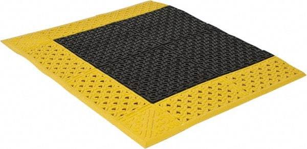 Notrax - 3' Long, Dry/Wet Environment, Anti-Fatigue Matting - Black with Yellow Borders, Vinyl with Vinyl Base, Beveled on 3 Sides - Caliber Tooling