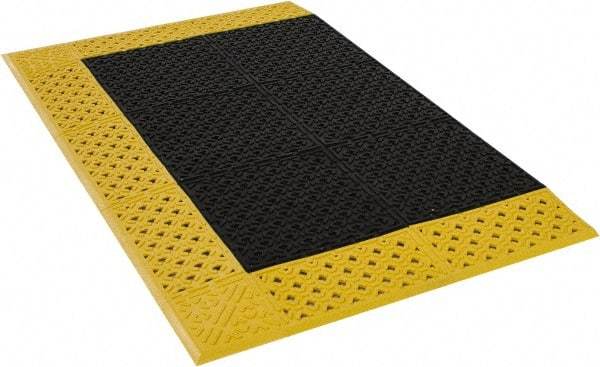 Notrax - 4' Long, Dry/Wet Environment, Anti-Fatigue Matting - Black with Yellow Borders, Vinyl with Vinyl Base, Beveled on 3 Sides - Caliber Tooling