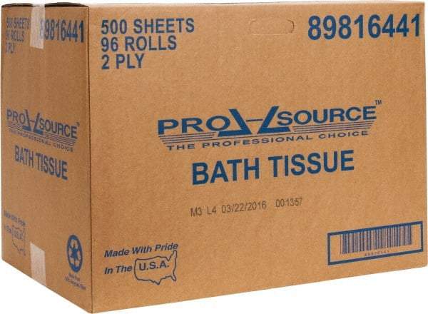 PRO-SOURCE - 150' Roll Length Standard Roll Toilet Tissue - 500 Sheets per Roll, 2 Ply, White, Recycled Fiber - Caliber Tooling