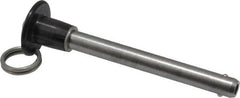 Jergens - 3/8" Diam, 3" Usable Length, Button Handle, Push Button Quick Release Pin - 4-1/2" OAL, Grade 17-4 Stainless Steel, Passivated Finish - Caliber Tooling