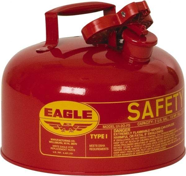 Eagle - 2 Gal Galvanized Steel Type I Safety Can - 9-1/2" High x 11-1/4" Diam, Red with Yellow - Caliber Tooling