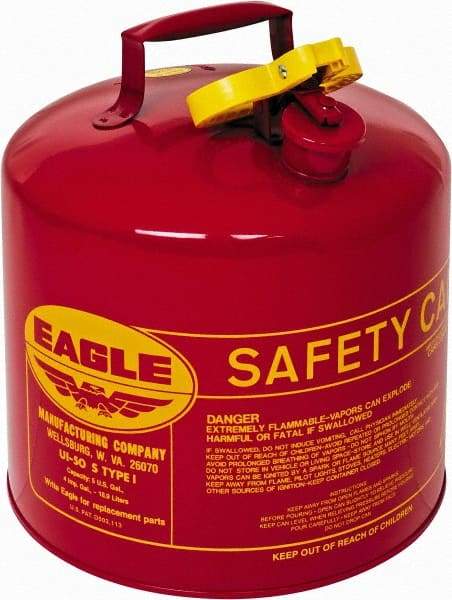 Eagle - 5 Gal Galvanized Steel Type I Safety Can - 13-1/2" High x 12-1/2" Diam, Red with Yellow - Caliber Tooling