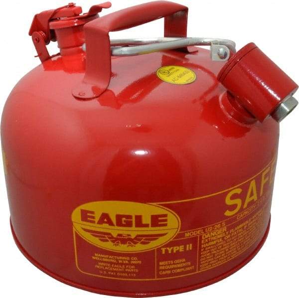 Eagle - 2 Gal Galvanized Steel Type II Safety Can - 9-1/2" High x 11-1/4" Diam, Red with Yellow - Caliber Tooling