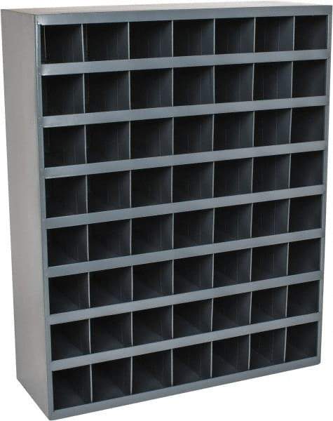 Durham - 56 Bin Bin Shelving Unit with Openings - 33-3/4 Inch Overall Width x 12 Inch Overall Depth x 42 Inch Overall Height, Gray Steel Bins - Caliber Tooling