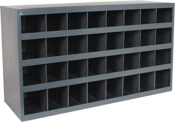 Durham - 32 Bin Bin Shelving Unit with Openings - 33-3/4 Inch Overall Width x 12 Inch Overall Depth x 19-1/4 Inch Overall Height, Gray Steel Bins - Caliber Tooling