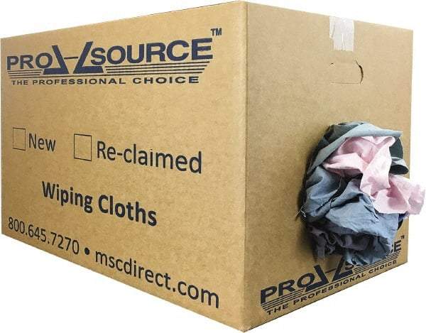 PRO-SOURCE - Reclaimed Poly/Cotton T-Shirt Rags - Assorted Colors, Poly/Cotton, Low Lint, 25 Lbs. at 4 to 6 per Pound, Box - Caliber Tooling