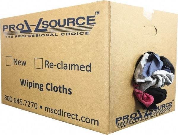 PRO-SOURCE - Reclaimed Cotton T-Shirt Rags - Assorted Colors, Polo, Low Lint, 25 Lbs. at 3 to 4 per Pound, Box - Caliber Tooling