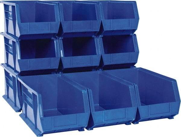 Akro-Mils - 60 Lb. Load Capacity, 14-3/4" Deep, Blue Polymer Hopper Stacking Bin - 7" High x 8-1/4" Wide x 14-3/4" Long - Caliber Tooling