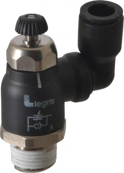 Legris - 3/8" Tube OD x 3/8" Male NPT Compact Swivel Outlet Flow Control Regulator - 0 to 145 psi & Nylon Material - Caliber Tooling