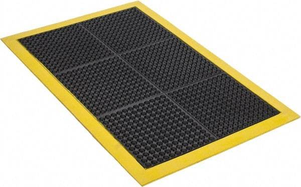 Wearwell - 3' Long x 2' Wide, Dry Environment, Anti-Fatigue Matting - Black with Yellow Borders, Natural Rubber with Rubber Base, Beveled on 4 Sides - Caliber Tooling