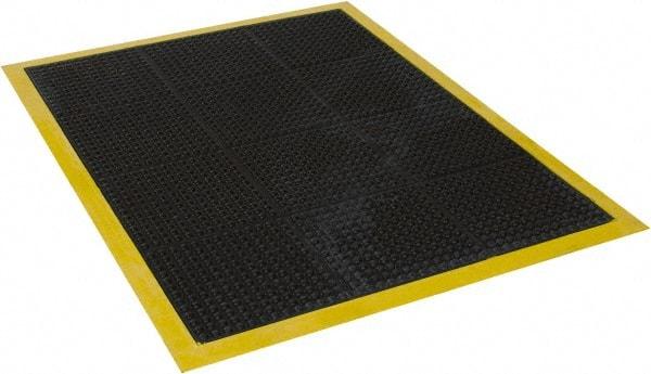 Wearwell - 4' Long x 3' Wide, Dry Environment, Anti-Fatigue Matting - Black with Yellow Borders, Natural Rubber with Rubber Base, Beveled on 4 Sides - Caliber Tooling