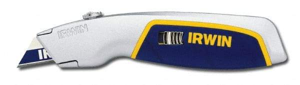 Irwin - Retractable Utility Knife - Silver & Blue Plastic Handle, 3 Blades Included - Caliber Tooling