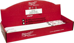 Milwaukee Tool - 12" Long x 3/4" Thick, Bi-Metal Reciprocating Saw Blade - Straight Profile, 18 TPI, Toothed Edge, Universal Shank - Caliber Tooling