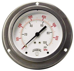 Winters - 2-1/2" Dial, 1/4 Thread, 0-600 Scale Range, Pressure Gauge - Front Flange Panel Mount, Center Back Connection Mount, Accurate to 1.5% of Scale - Caliber Tooling