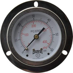 Winters - 2-1/2" Dial, 1/4 Thread, 0-60 Scale Range, Pressure Gauge - Front Flange Panel Mount, Center Back Connection Mount, Accurate to 1.5% of Scale - Caliber Tooling